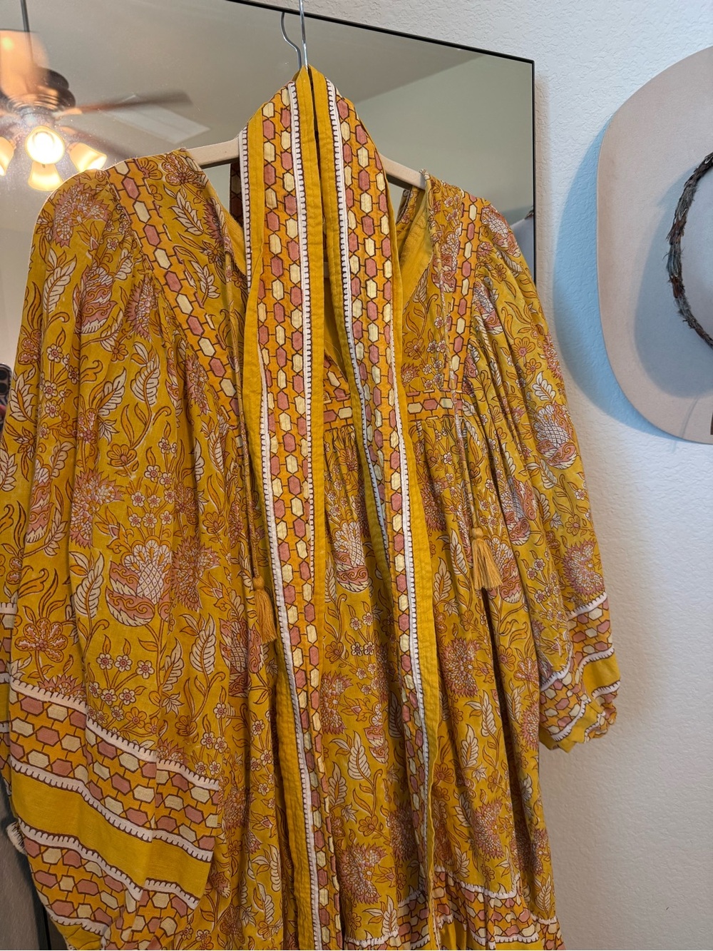 Cleobella Boho Yellow Floral V-Neck Tunic Dress - Picture 3 of 4